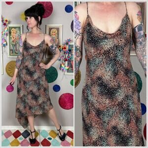 Vintage Y2K Brown Abstract Polka Dot Asymmetrical Slipdress